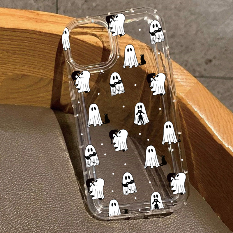 Apple Iphone 15 Pro Max - Casing Bening Gambar Hantu & Bunga